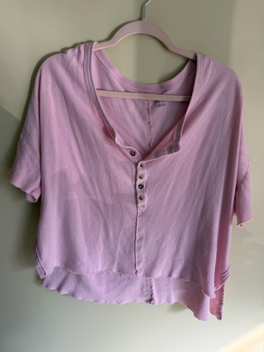 Urban Outfitters Light Pink Short-Sleeve Henley Top